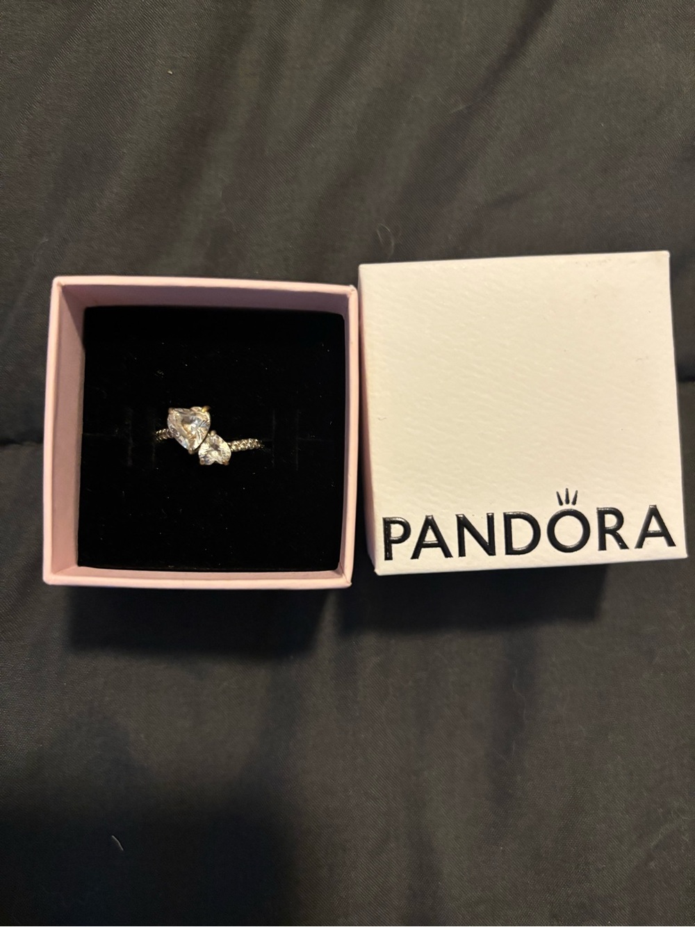Pandora Silver Heart & Bow Ring with Clear Stones